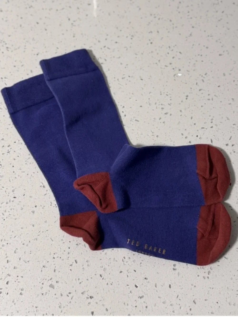 Ted Baker Men’s Dress Socks Blue Burgundy Colorblock Crew Cotton Blend OS